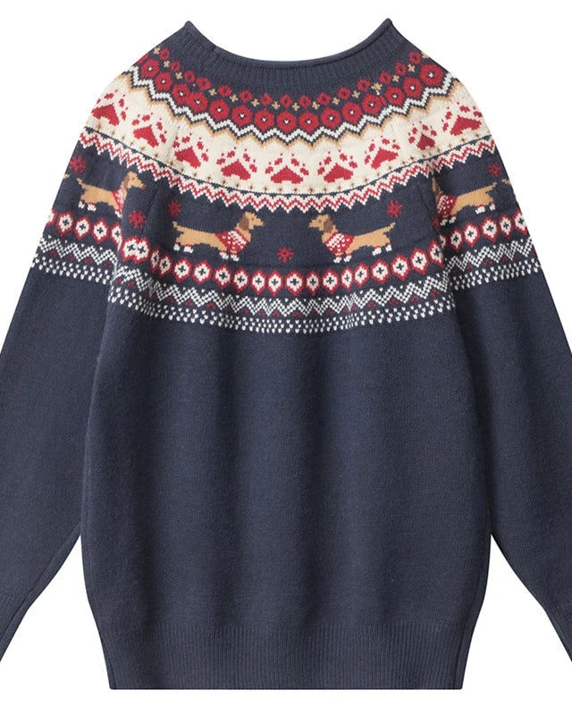 Cartoon-Pattern Crewneck Sweater