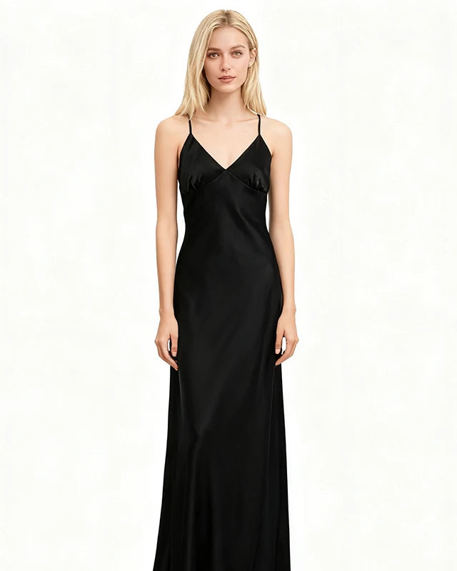 Satin Lace-Up Backless Maxi Evening Dress