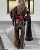 Plaid Lapel Single-Breasted Loose Long Shirt