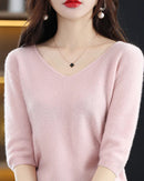 Merino Wool V-Neck Short Sleeve Pullover