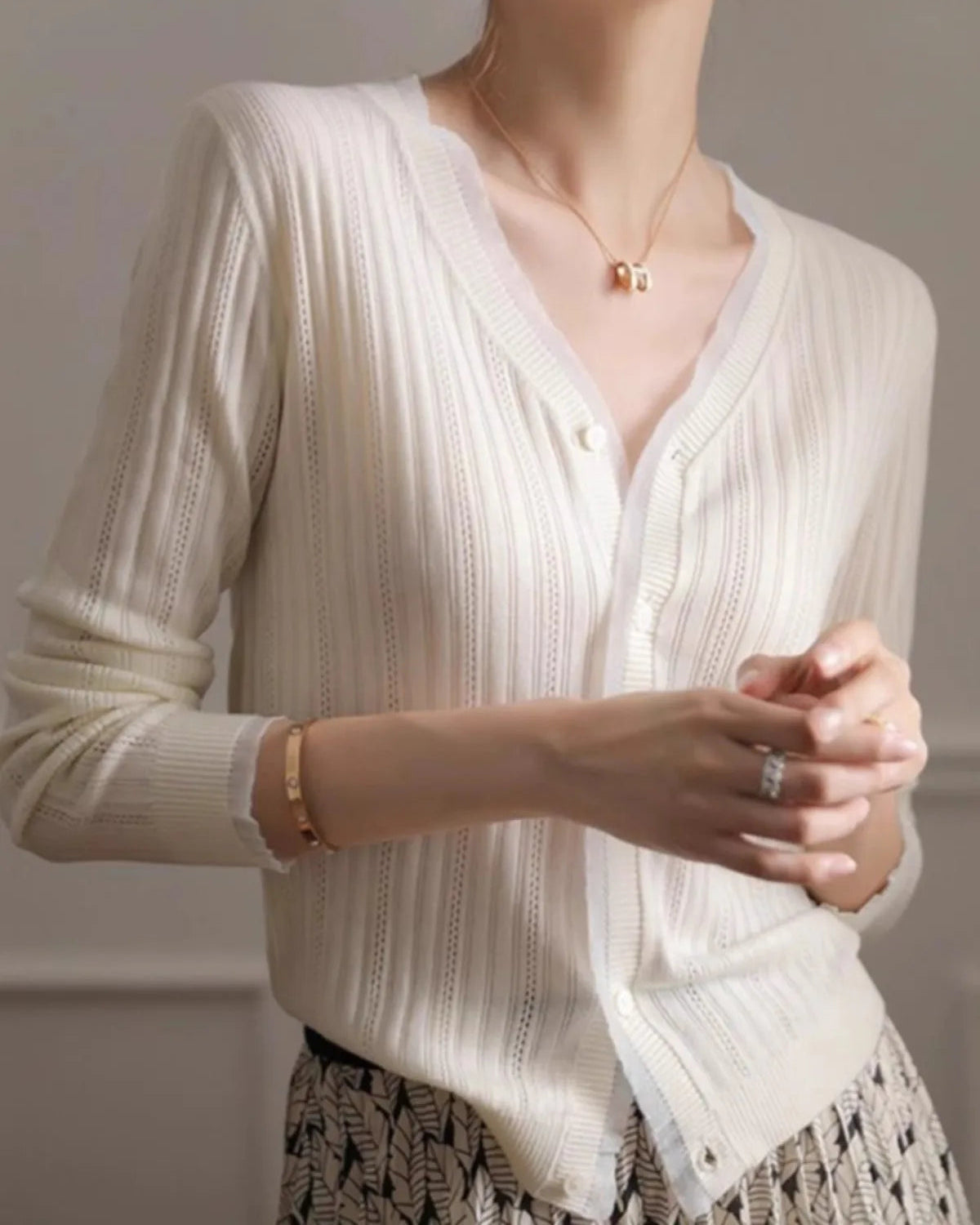 Lace Trim V-Neck Knit Cardigan