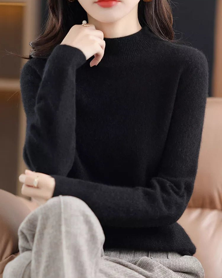 Basic Style Round Neck Wool Jumper