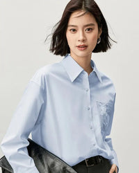 Simple Loose-Fitting Drop-Shoulder Long-Sleeved Shirt