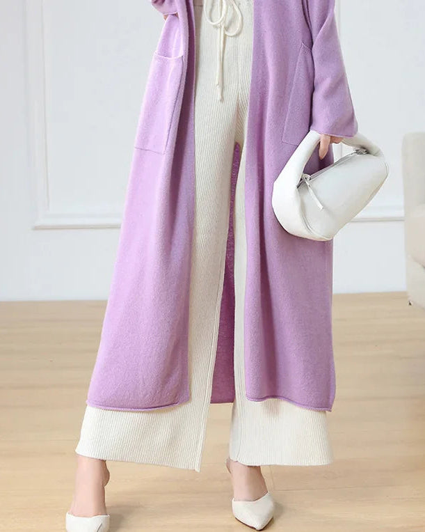 Open Front Merino Wool Long Cardigan