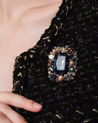 Retro Baroque-Style Square Crystal Brooch