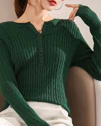 Cotton V-Neck Knit Pullover