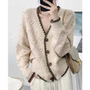 Color Block Crocheted 100% Cashmere Knit Cardigan