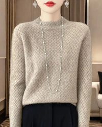 Solid mock neck loose thick knit pullover. Warm, slight stretch, and relaxed fit — a versatile casual everyday knitwear top for women.