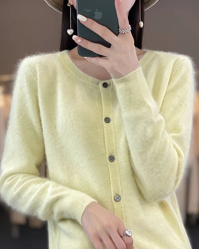 Mink Cashmere Crew Neck Cardigan Sweater