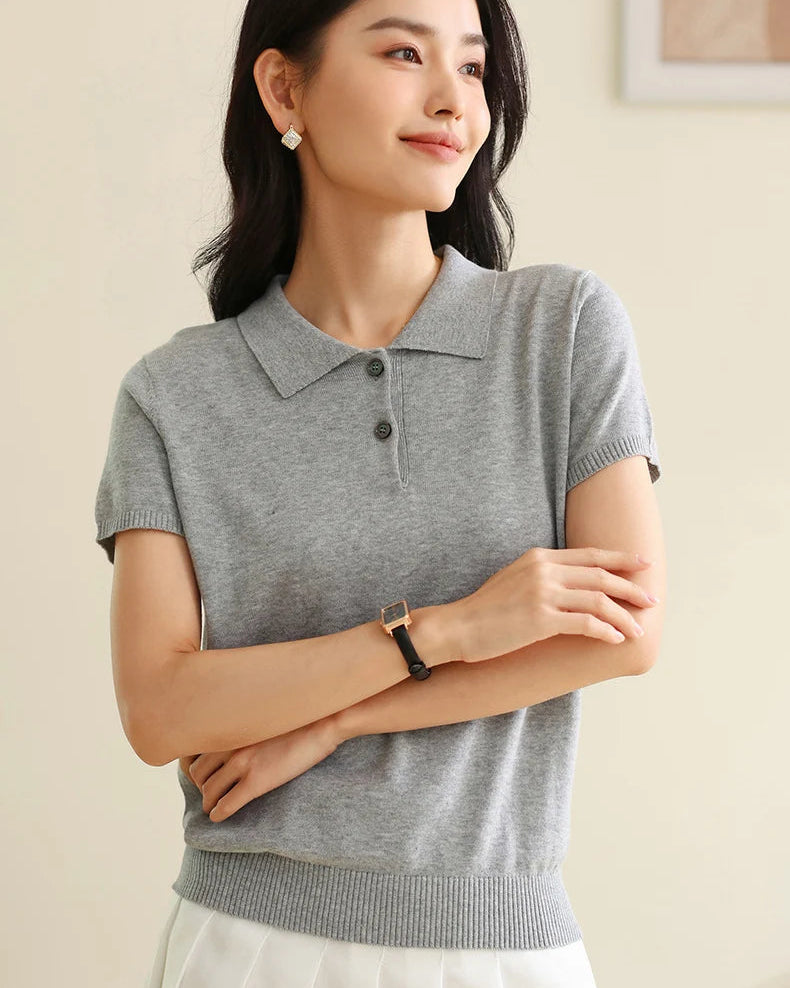 Soft Knit Polo Collar Top