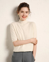 Cashmere Half-Sleeve Mock-Neck Sweater