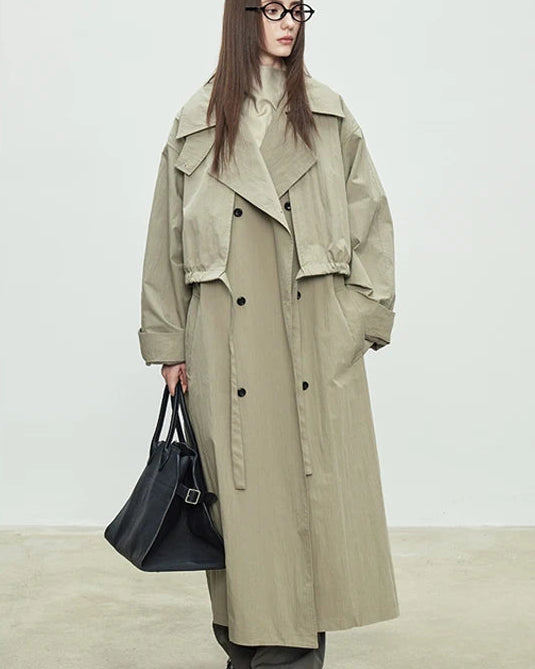 Oversized Double-Breasted Long Trench Coat