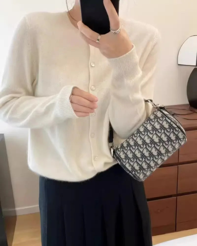 Pure Wool Round-Neck Slim Cardigan