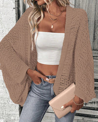 Solid Hollow-Out Batwing Sleeve Loose Knit Cardigan