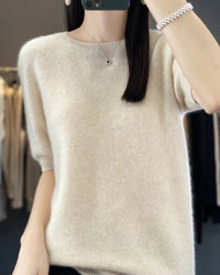 Wool Crew Neck Short-Sleeved Knit Sweater