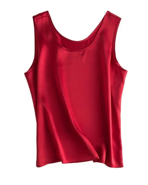 Crew-Neck Sleeveless Silk Top