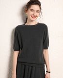 Cashmere Crewneck Half-Sleeve Top