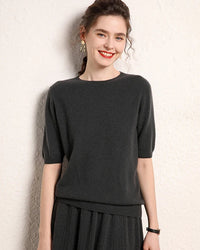 Cashmere Crewneck Half-Sleeve Top