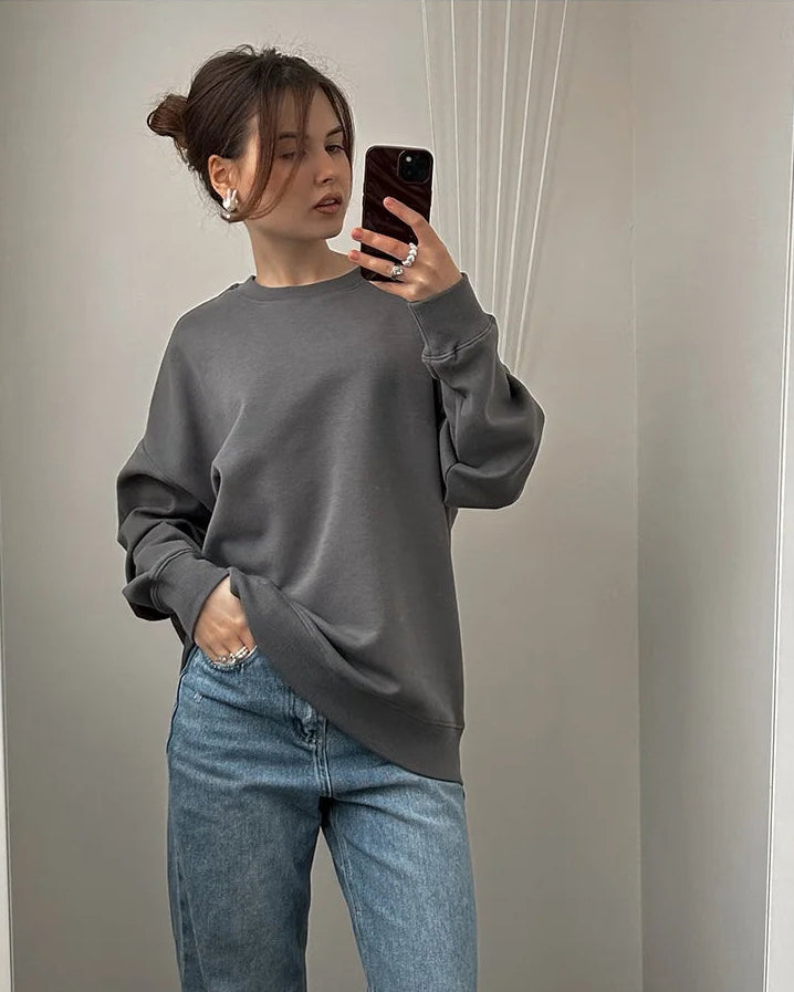 Loose-Fit Pure Cotton Pullover Sweatshirt