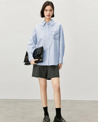 Simple Loose-Fitting Drop-Shoulder Long-Sleeved Shirt