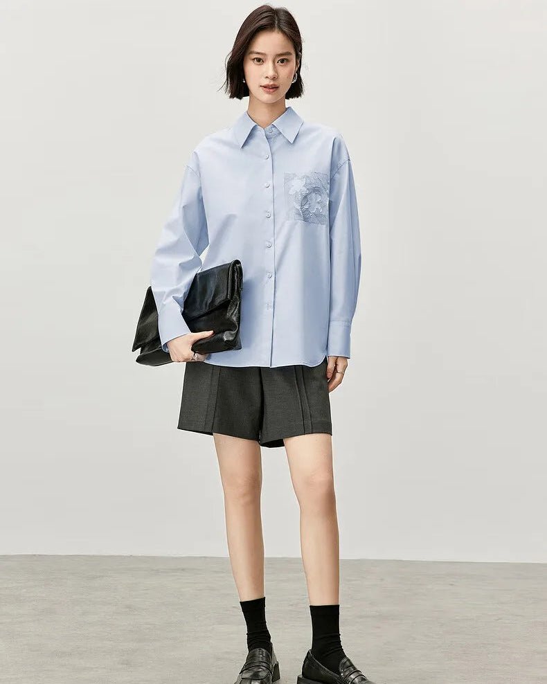 Simple Loose-Fitting Drop-Shoulder Long-Sleeved Shirt