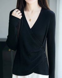 Irregular Crossover V-Neck Wool Pullover