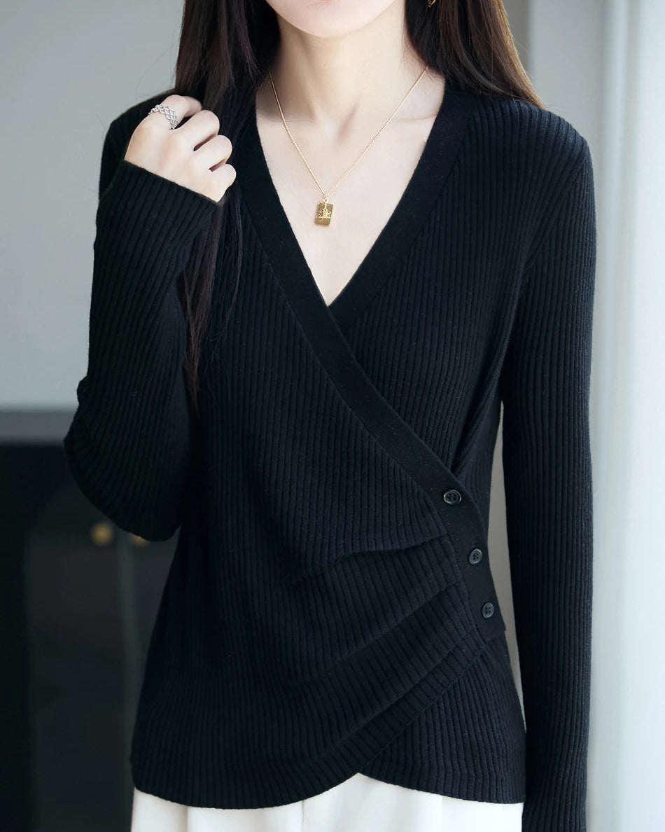 Irregular Crossover V-Neck Wool Pullover