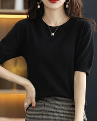 Knitted Crew-Neck Short-Sleeve T-Shirt