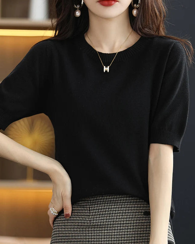 Knitted Crew-Neck Short-Sleeve T-Shirt