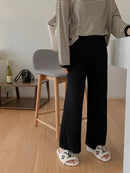 Drawstring Ribbed Knitted Wide Leg Sweatpants