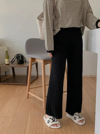 Drawstring Ribbed Knitted Wide Leg Sweatpants