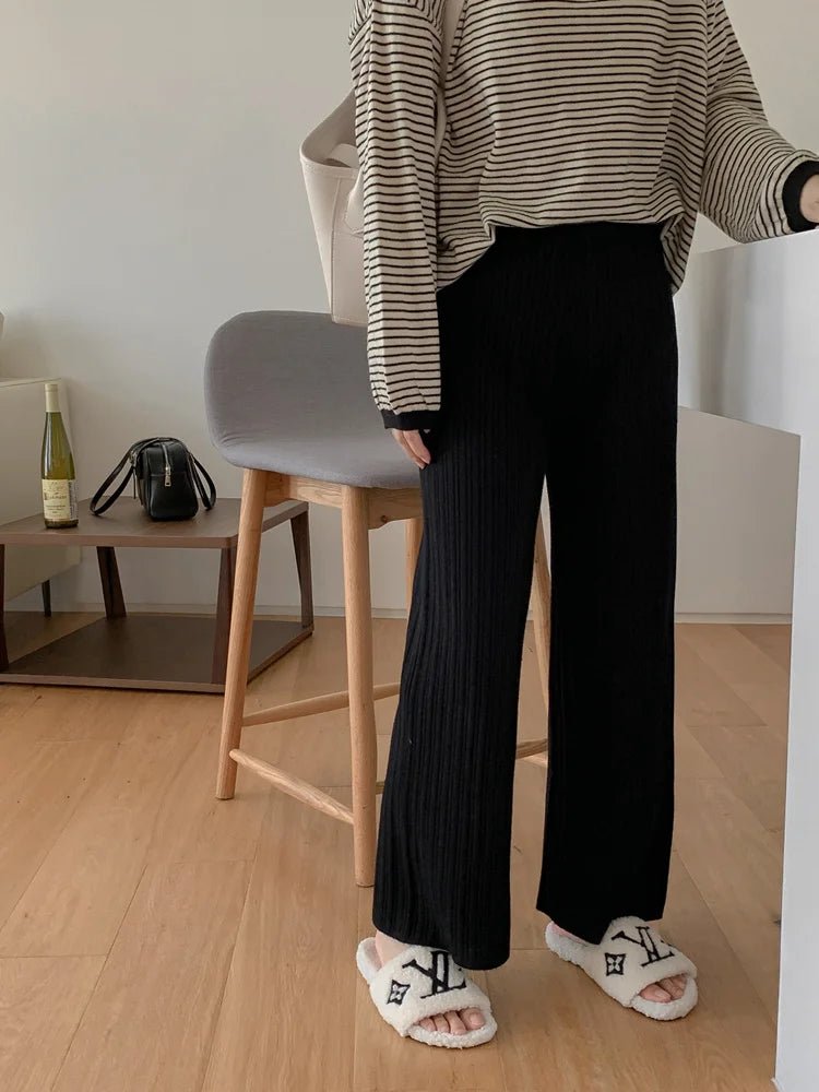 Drawstring Ribbed Knitted Wide Leg Sweatpants