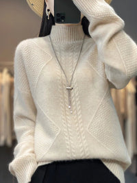Half High Neck Cashmere Wool Knit Pullover