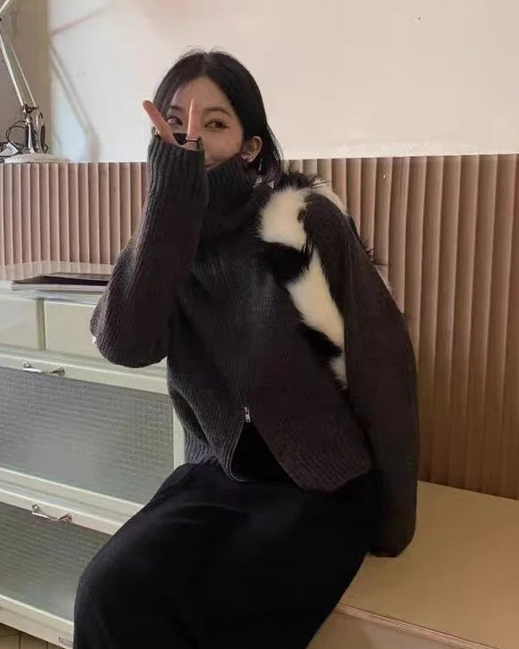 Wool Turtleneck Zip Cardigan