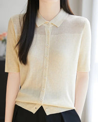 Relaxed Knit Turn-Down Collar Top