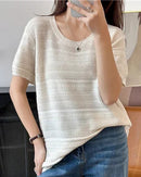 Cotton Solid Round Neck Short Sleeve Knit T-Shirt