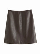 High Waist A-line Leather Skirt