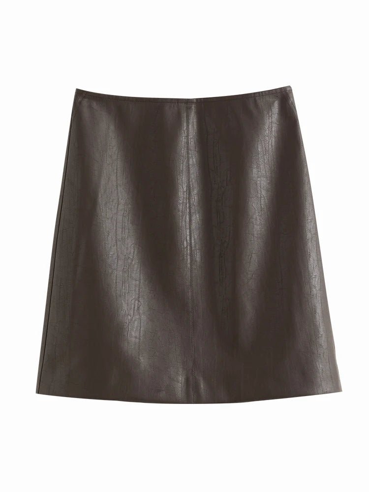 High Waist A-line Leather Skirt
