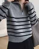 Striped Cashmere Half-Zip Sweater