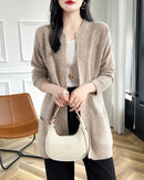 Merino Wool Dot Long Open-Front Cardigan