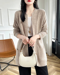 Merino Wool Dot Long Open-Front Cardigan