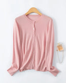 Loose-Fitting Crew Neck Single-Breasted Cardigan