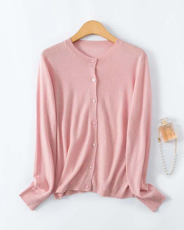 Loose-Fitting Crew Neck Single-Breasted Cardigan