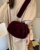 Ruched Faux Fur Cloud Shoulder Bag