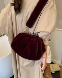 Ruched Faux Fur Cloud Shoulder Bag