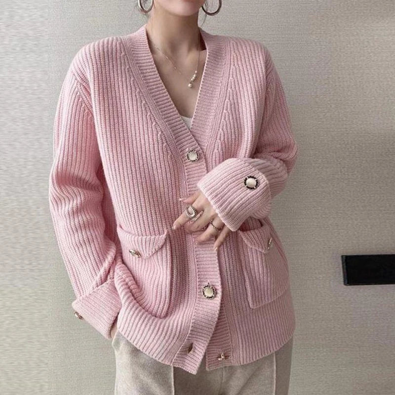 V-Neck Ribbed Knitted Cardigan