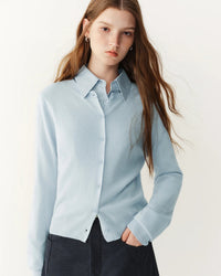 Rib-Trim Wool Crewneck Cardigan