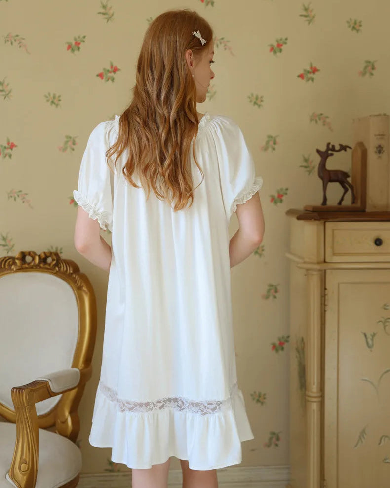 Cotton Short Sleeves Lace Nightdress