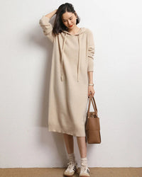 Cashmere Hooded Knit Sweater Dress