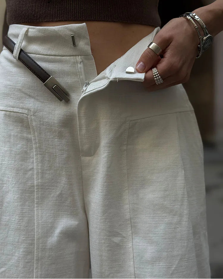High-Waisted Wide-Leg Cotton Trousers